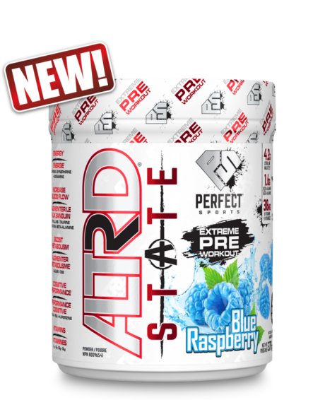ALTRD State Extreme Pre Workout by PERFECT Sports in Intense Blue Raspberry Flavour. The Strongest Pre Workout!
